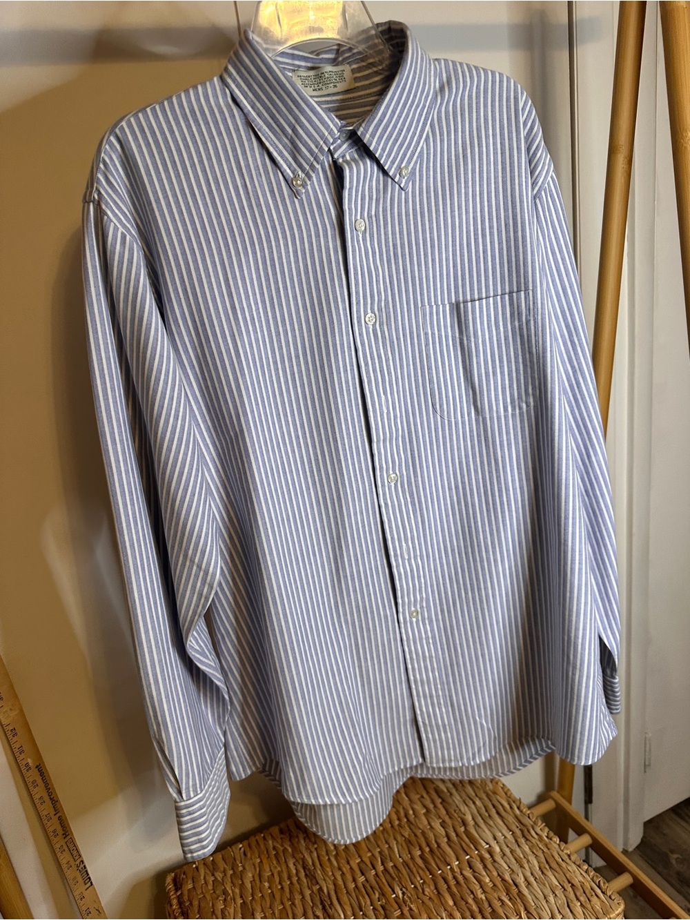 L.L. Bean Light Blue and White Striped Button-Down Shirt